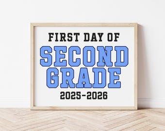 Letrero para el primer día de segundo grado, letrero escolar de segundo grado, azul, regreso a clases 2025-2026, para maestros, aula, descarga instantánea, imprimible, CL25
