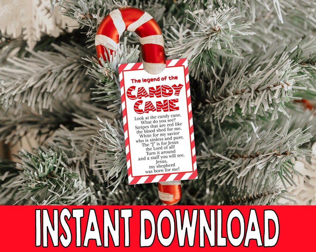 Legend of the Candy Cane Printable Tags, Kids Christian Treat Tag ...