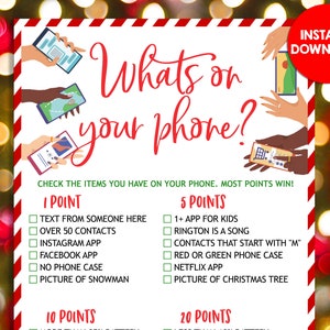 Christmas Whats On Your Phone Games Fun Holiday Party Family Kids and Adult Office School Activity Zoom Printable Template INSTANT DOWNLOAD