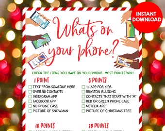 Navidad Qué hay en tu teléfono Juegos Diversión Fiesta Familia Niños y adultos Oficina Escuela Actividad Zoom Plantilla imprimible DESCARGA INSTANTÁNEA
