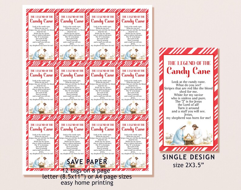 Legend of the Candy Cane Printable Tags, Kids Christian Treat Tag ...