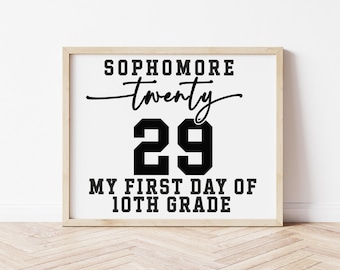 Letrero del primer día del segundo año de secundaria, Letrero del décimo grado, Clase de 2029, Primer día de la escuela secundaria, Regreso a clases para niños, descarga instantánea, imprimible CL26