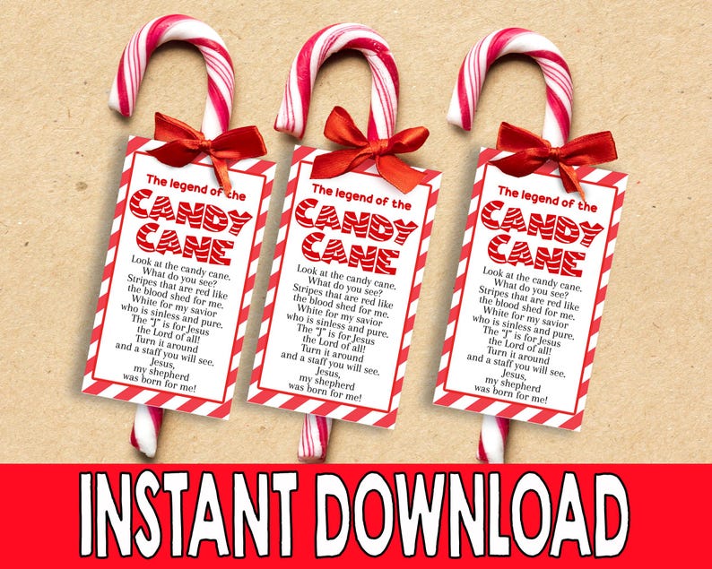 Legend of the Candy Cane Printable Tags, Kids Christian Treat Tag ...