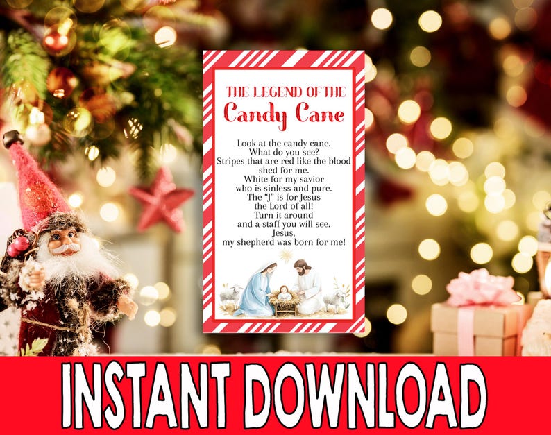 Legend of the Candy Cane Printable Tags, Kids Christian Treat Tag ...
