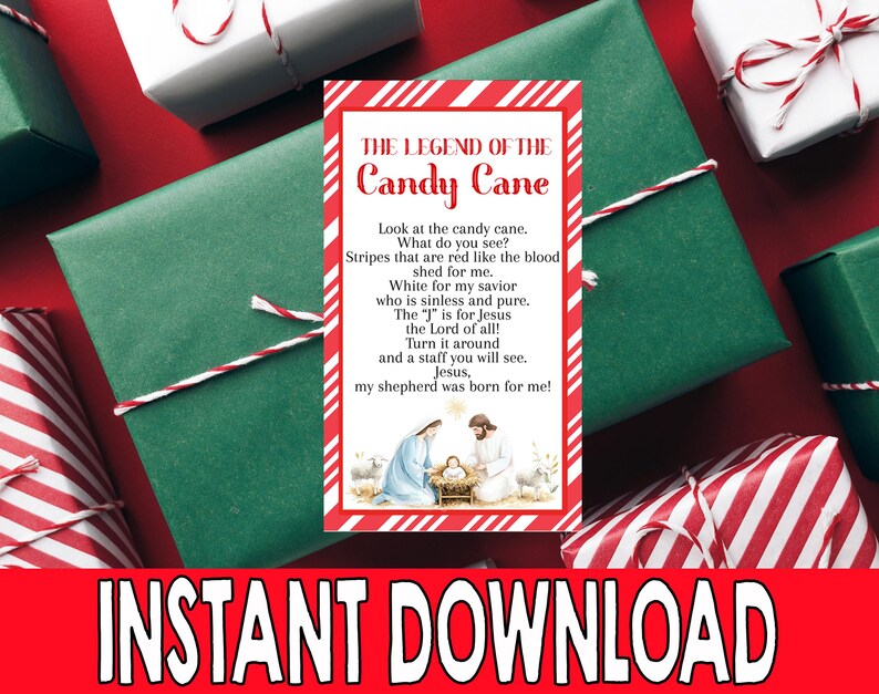 Legend of the Candy Cane Printable Tags, Kids Christian Treat Tag ...