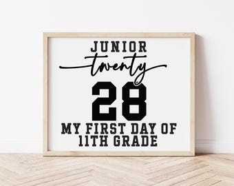 Letrero del primer día del penúltimo año de secundaria, Letrero del undécimo grado, Clase de 2028, Primer día del undécimo año de secundaria, Regreso a clases Descarga instantánea Imprimible CL26