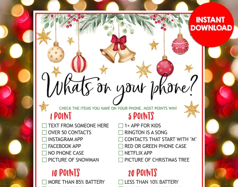 Holiday Party Whats on Your Phone Christmas Games Fun Family Kids and ...