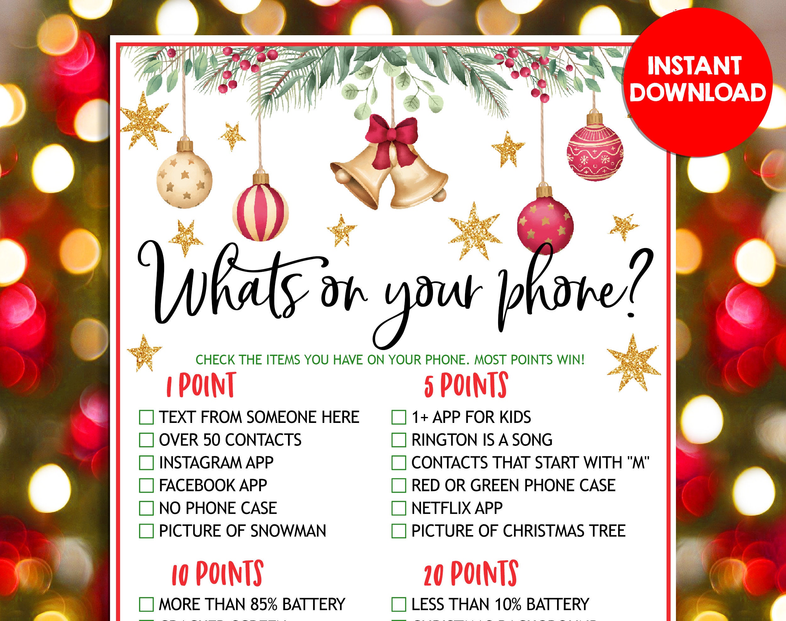 Holiday Party Whats on Your Phone Christmas Games Fun Family - Etsy