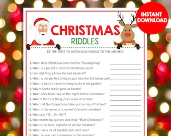 Juegos de acertijos navideños Trivial Diversión Fiesta Familia Niños Adultos Cuestionario Oficina Escuela Actividad Zoom Rompecabezas Plantilla imprimible DESCARGA INSTANTÁNEA