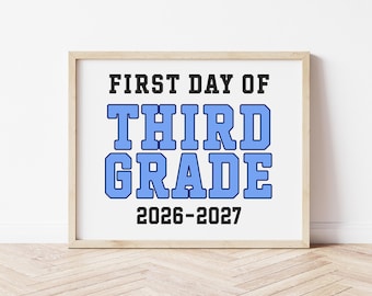 First Day of 3rd Grade Sign, Third Grade School Sign, Blue Back to School, Class 2026-2027 Teacher Classroom Instant Download Printable CL26