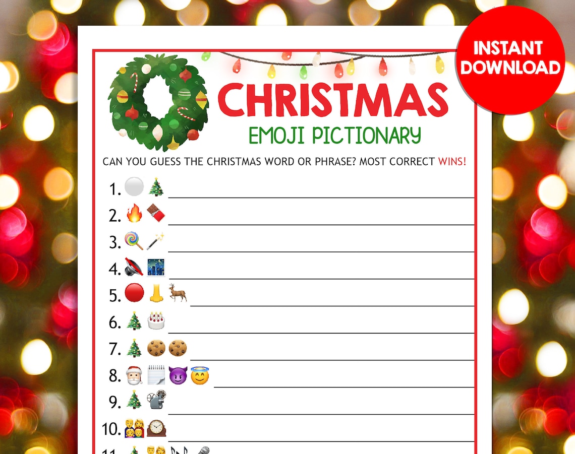 Christmas Emoji Pictionary Games Fun Holiday Party Day Eve Family Kids Adult Quiz Activity 