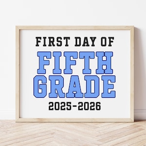 First Day of 5th Grade Sign Fifth Grade School Sign Blue Back to School Class 2025-2026 Teacher Classroom Instant Download Printable CL25