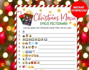 Juegos navideños Película Emoji Pictionary Diversión Fiesta Familia Niños Adultos Cuestionario Actividad Rompecabezas Oficina Plantilla imprimible DESCARGA INSTANTÁNEA