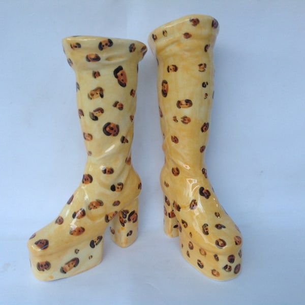 Leopard print Platform boot,salt and pepper shaker set.Glam Rock Boots.