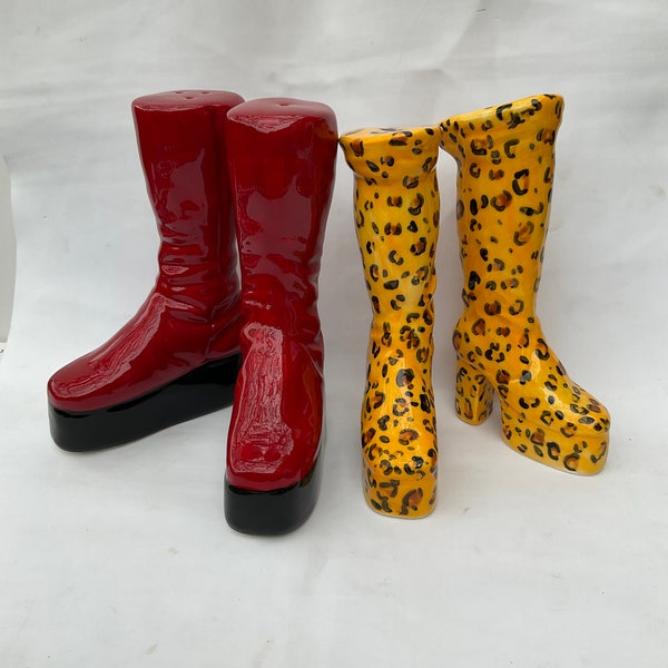 Platform Boots Salt and Pepper Shakers Double Deal.Glam Rock.Ziggy versus Alice!