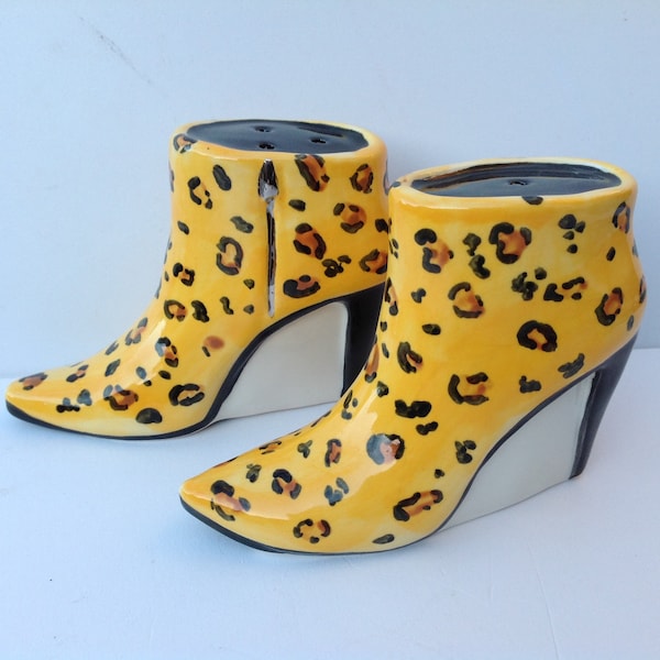 Leopard skin Ladies Stiletto ankle boot salt and pepper shakers