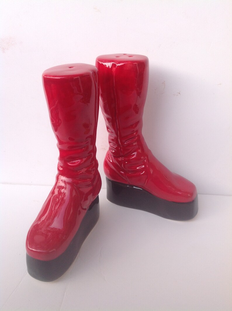 Ziggy Stardust Red Boots Salt and Pepper Shaker set. Glam Rock Platform Boots. image 5