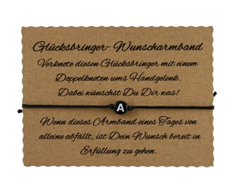 Glücksarmband Wunscharmband zum verknoten mit Wunsch Buchstabe aus Acryl Schwarz zum verknoten