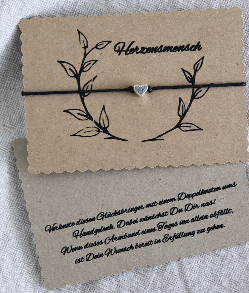 Herzensmensch Wunscharmband make a wish Armband Glücksbringer Herz Schwarz image 5