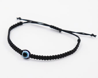 Evil Eye Böser Blick Schutz Makramee Armband Freundschaftsarmband Schwarz 27 cm