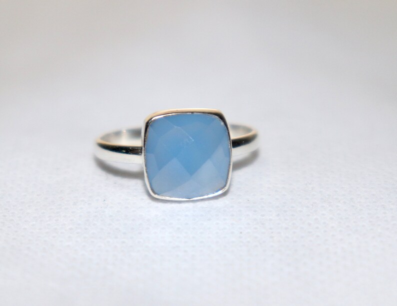 Stacking Ring Blue Chalcedony Ring Handmade Jewelry Love Gift To Her Ring Aqua Chalcedony Ring Aqua Square Cut Ring 925 Silver Ring