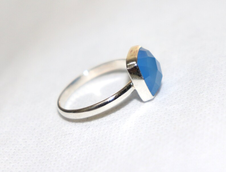 Stacking Ring Blue Chalcedony Ring Handmade Jewelry Love Gift To Her Ring Aqua Chalcedony Ring Aqua Square Cut Ring 925 Silver Ring