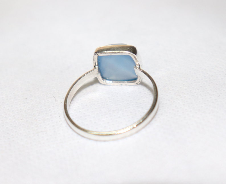 Stacking Ring Blue Chalcedony Ring Handmade Jewelry Love Gift To Her Ring Aqua Chalcedony Ring Aqua Square Cut Ring 925 Silver Ring
