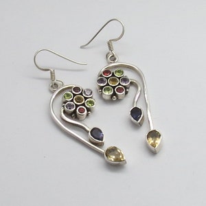 925 Sterling Silver Earrings Natural Gemstone Multi Stones Earrings Long 01 Pair