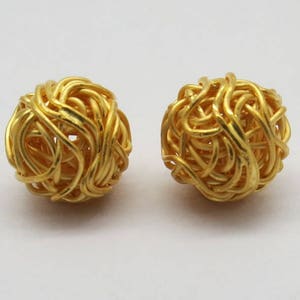 2 stuks 22 kt gouden vermeil kralen draadgewikkeld 925 sterlingzilver Hill Tribe ronde kralen van 11 mm