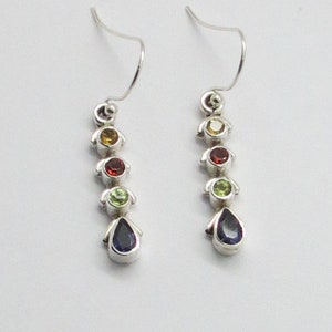 925 Sterling Silver Earrings Natural Gemstone Multi Color Stones Earring 01 Pair Handmade Silver Earrings