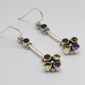 925 Sterling Silver Earrings Natural Gemstones Multi Color Stone Earring 01 Pair 45mm Long