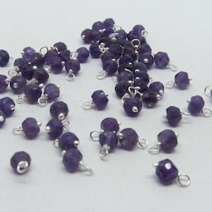 10 Pieces Bead Charms, Tags, Loops with 925 Sterling Silver Wire Natural Amethyst Gemstone