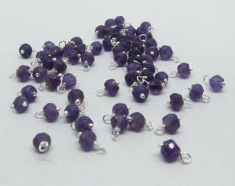 10 Pieces Bead Charms, Tags, Loops with 925 Sterling Silver Wire Natural Amethyst Gemstone
