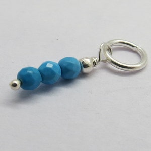 1 Piece 925 Sterling Silver Charm Turquoise Stone Dangle Pendant Component Closed Jump Ring 20mm Long
