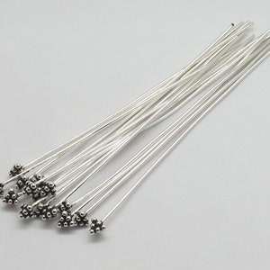75 mm Long Headpin 925 Sterling Silver 22 Gauge Wire Bali Beads Head Pin 04 Pieces