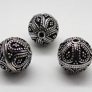 2 Pieces 925 Sterling Silver Beads Bali Silver Beads 13mm Round Handmade Silver Jewelry Making Beads