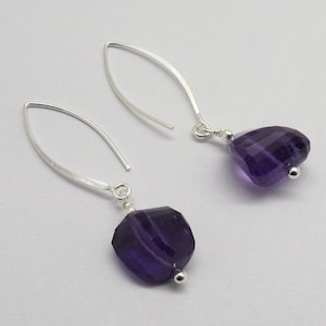 Amethyst Earrings 925 Sterling Silver Natural Gemstone Nuggets Earrings 50 mm Long Beaded Earrings