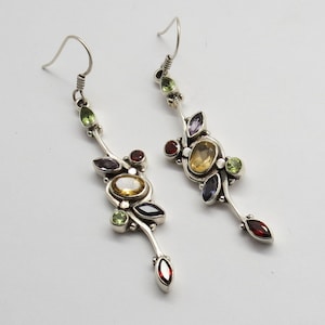 925 Sterling Silver Earrings Natural Gemstones Multi Color Stone Earrings 01 Pair