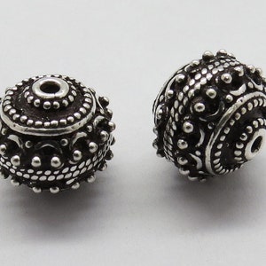 2 Pieces 925 Sterling Silver Beads Bali Silver Beads 12mm Round Handmade Silver Jewelry Making Beads