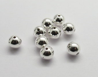 Cuentas de plata de ley 925, cuentas redondas de 6 mm, cuentas de plata hechas a mano sin costuras, 6 piezas