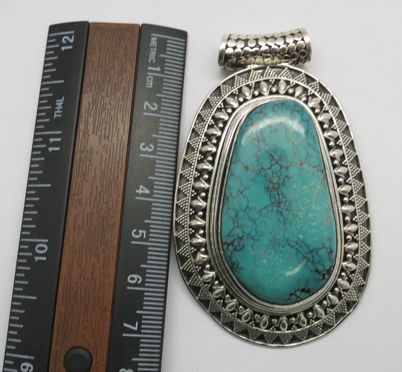 925 Sterling Silver Pendant Natural Turquoise Gem Stone Pendant Handmade Silver Pendant Big Silver Stone Pendant