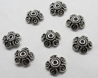 4 Stück 925 Sterling Silber Perlen Bali Silber Perlen Cap 10,5 mm Runde