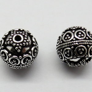 2 Pieces 925 Sterling Silver Beads Bali Silver Beads 12mm Round Handmade Silver Beads