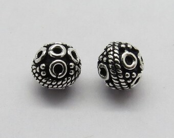 4 piezas de cuentas de plata esterlina 925, cuentas de plata de Bali de 7 mm, cuentas redondas hechas a mano, cuentas para hacer joyas
