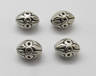 4 Pieces 925 Sterling Silver Beads Bali Silver Beads 10x7 mm Long Jewelry Making Beads