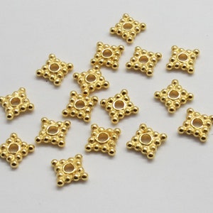 10 Pieces 925 Sterling Silver Beads Spacers Bali Silver Beads Square Daisy Beads 22K Gold Vermeil Beads Spacer
