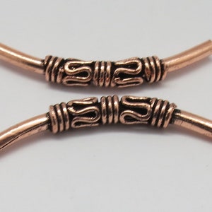 2 Pieces Copper Beads Curve Tube Bead Bar Bail Handmade 40mm Long image 1