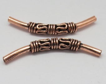 2 Pieces Copper Beads Curve Tube Bead Bar Bail Handmade 40mm Long