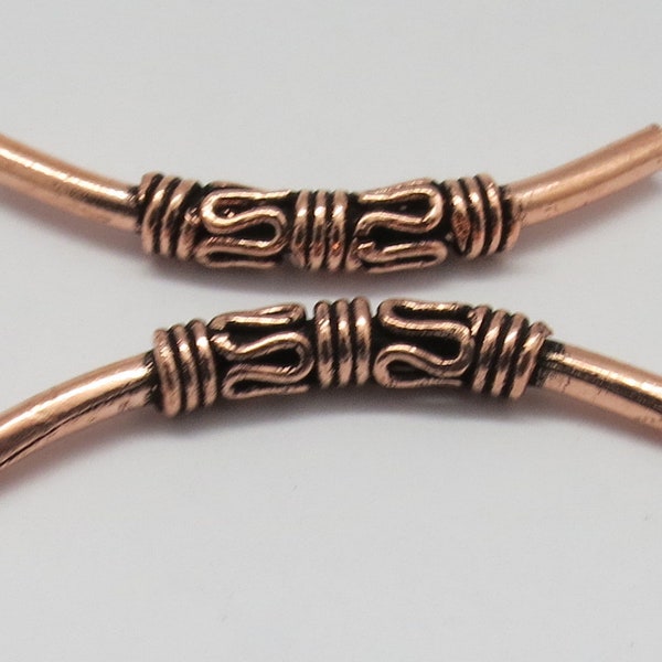 2 Pieces Copper Beads Curve Tube Bead Bar Bail Handmade 40mm Long