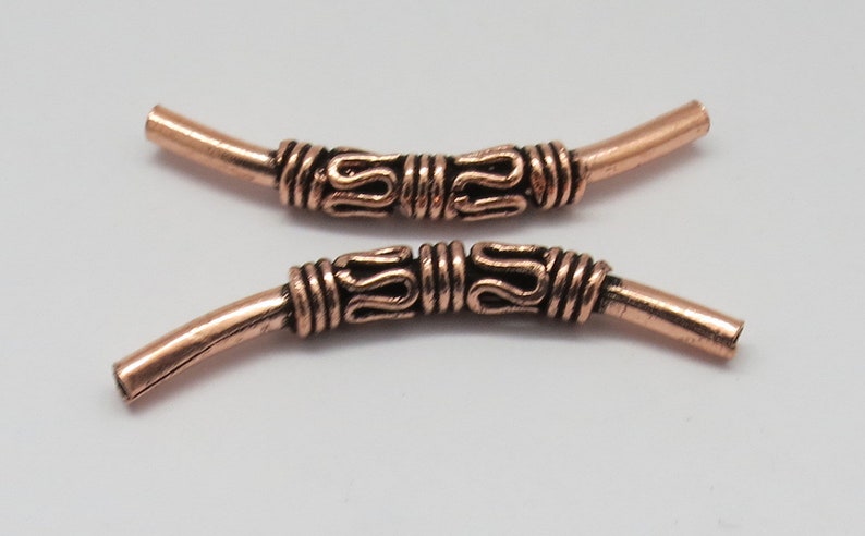 2 Pieces Copper Beads Curve Tube Bead Bar Bail Handmade 40mm Long image 1
